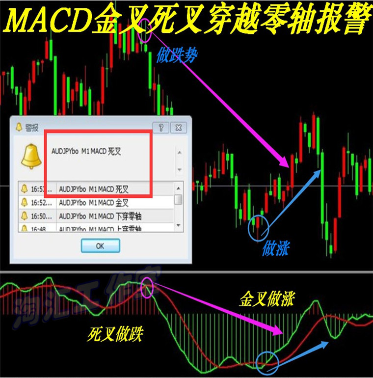 MACD/金叉/死叉穿越零轴EA二元外汇黄金白银原油MT4分析/软件报警
