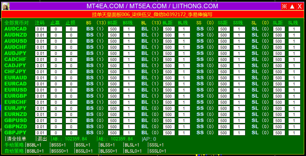 MT4EA 外汇 挂单天皇版本6.0+EA源码（MQ4）（柒侠伍义）