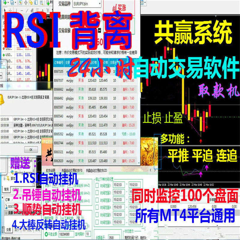 外汇MT4二元/自动/交易RSI背离/锤子/大棒顺/势/反/转EA跟单/软件